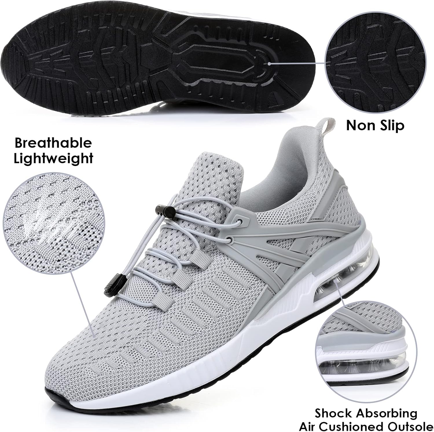 BOGOVER Men's Walking Shoes Non Slip Running Tennis Shoes Breathable Lightweight Air Cushion Sneakers for Tennis Gym Jogging(Grey, Numeric_12)