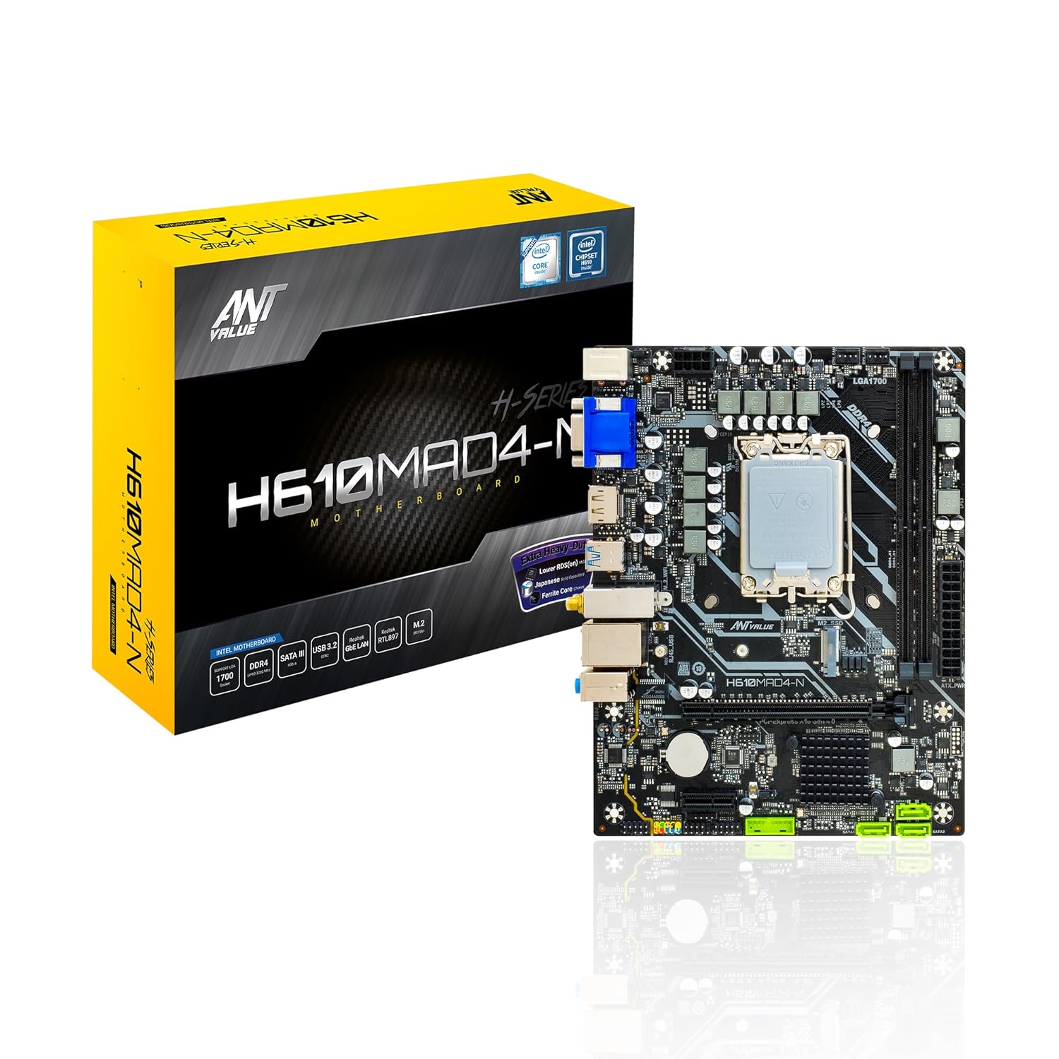 Ant Value H610MAD4-N mATX Gaming Motherboard LGA-1200 Support Intel 10th and 11th Core i3/i5/i7/i9, Pentium Celeron Processor DDR4, USB 3.0 Ports, HDMI Port