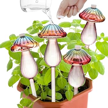 Plant Watering Globes Mushroom, Rainbow Gradient Color Plant Watering Devices, Self Watering Planter Insert, Self Watering Globes - Watering Bulbs for Indoor Plants for Travel Vacation 4 PCS