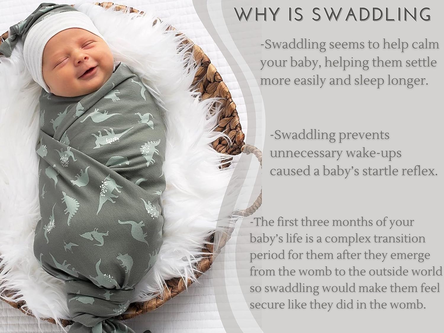 Baby Boy Receiving Blanket Swaddle Blanket Newborn Wrap Sack Headband Set -Dinosaur Pattern (Green) - Image 2