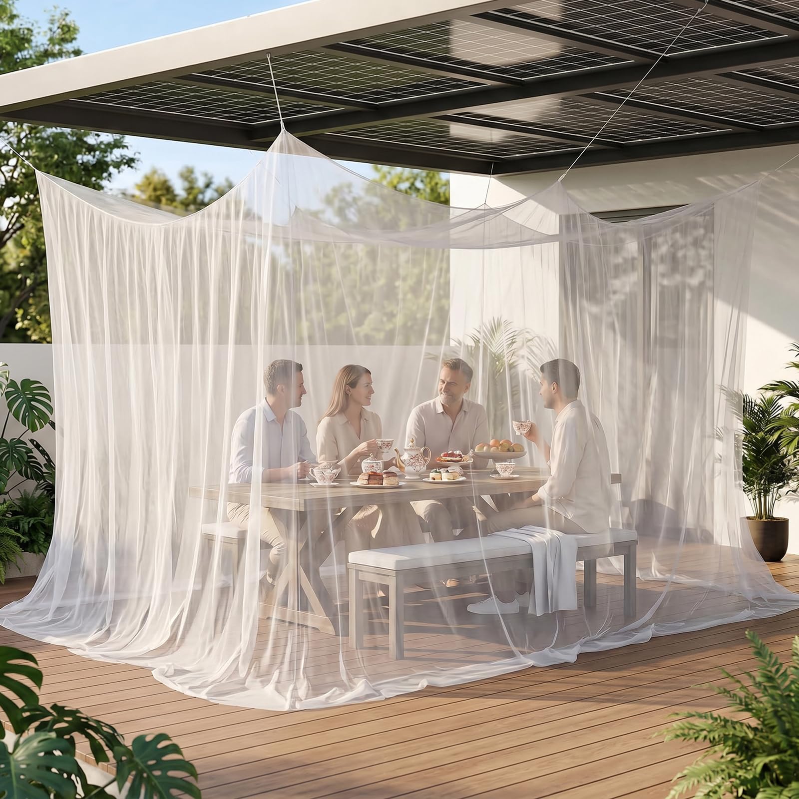 Sekey XXL Zanzariera da Viaggio, Zanzariera Matrimoniale 300 x 500 x 250 cm, Tenda da Campeggio Portatile Chiusa 220 Maglie, Protezione Dagli Insetti per Uso Esterno, Terrazza, Gazebo, Bianco