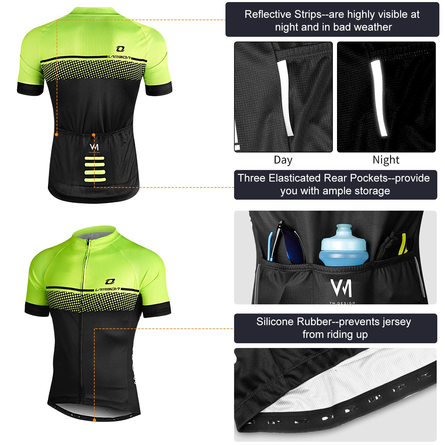LAMEDA Maglia Ciclismo con Manica Corta Maglietta MTB Traspirante Asciugatura Veloce Riflettente per Multi-Sport Mountain Bike Ciclismo Palestra