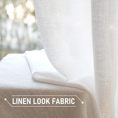 Miniatura 6 de MIULEE 4 paneles de cortinas traslúcidas de lino de 84 pulgadas, elegantes cortinas blancas sólidas con ojales en la parte superior, paneles de gasa