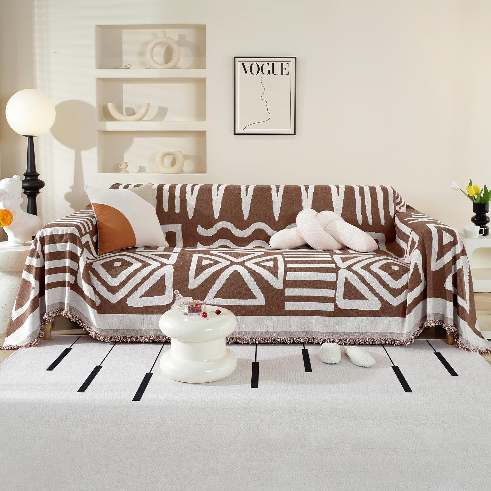 Boho Sofa Cover 3 Seater, Chenille Couch Cover for Corner Sofa Washable Sofa Slipcover