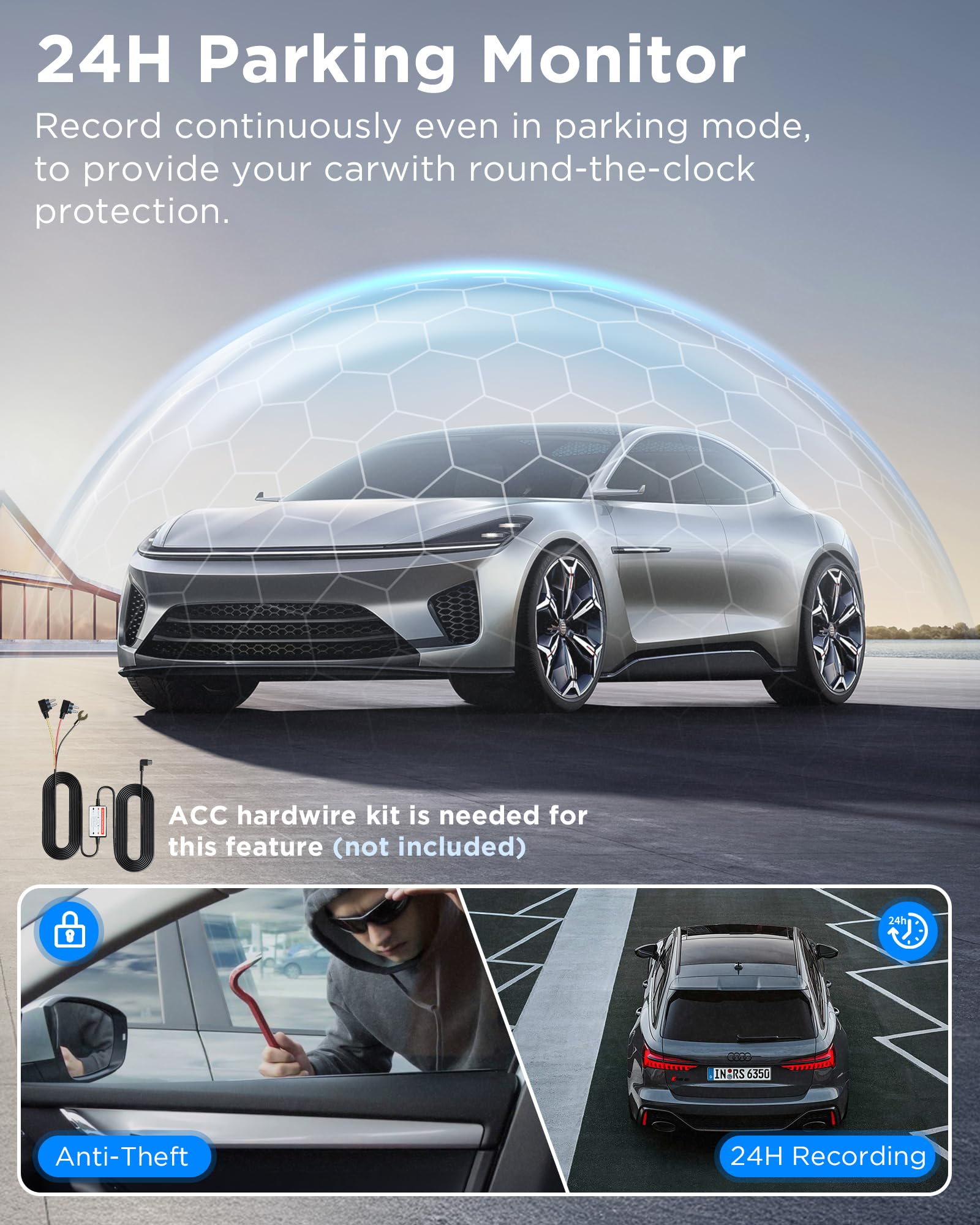 Dashcam Voiture 4K, Arrière, Intérieur, Caméra de Bord 3.16" écran IPS, Carte Gratuite 64 Go, Dashcam Voiture Avant Arriere 360, Super Vision Nocturne, Capteur G, Enregistrement en Boucle, WiFi, APP