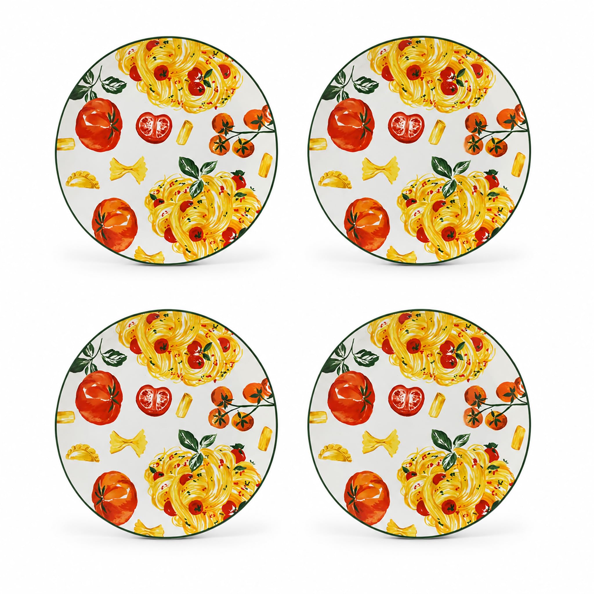 Juego de 4 platos de porcelana, 26,9 x 2,7 cm, con diseño de pasta, blanco
