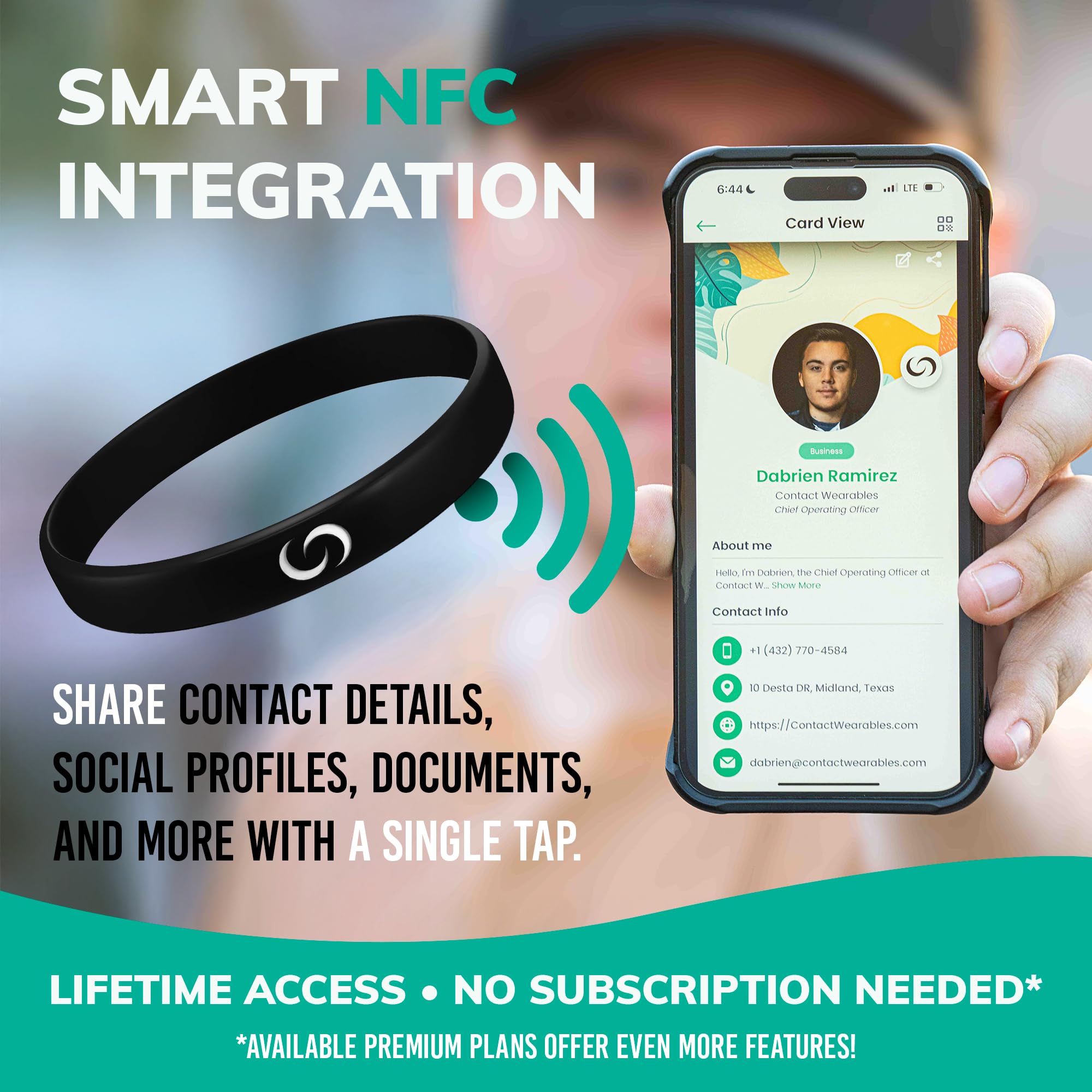 CONTACT CO. Inteligentna silikonowa opaska NFC, elegancka, trwała inteligentna opaska z natychmiastowym udostępnianiem bez aplikacji, bezszwowa opaska dla entuzjastów technologii i nie tylko, czarna
