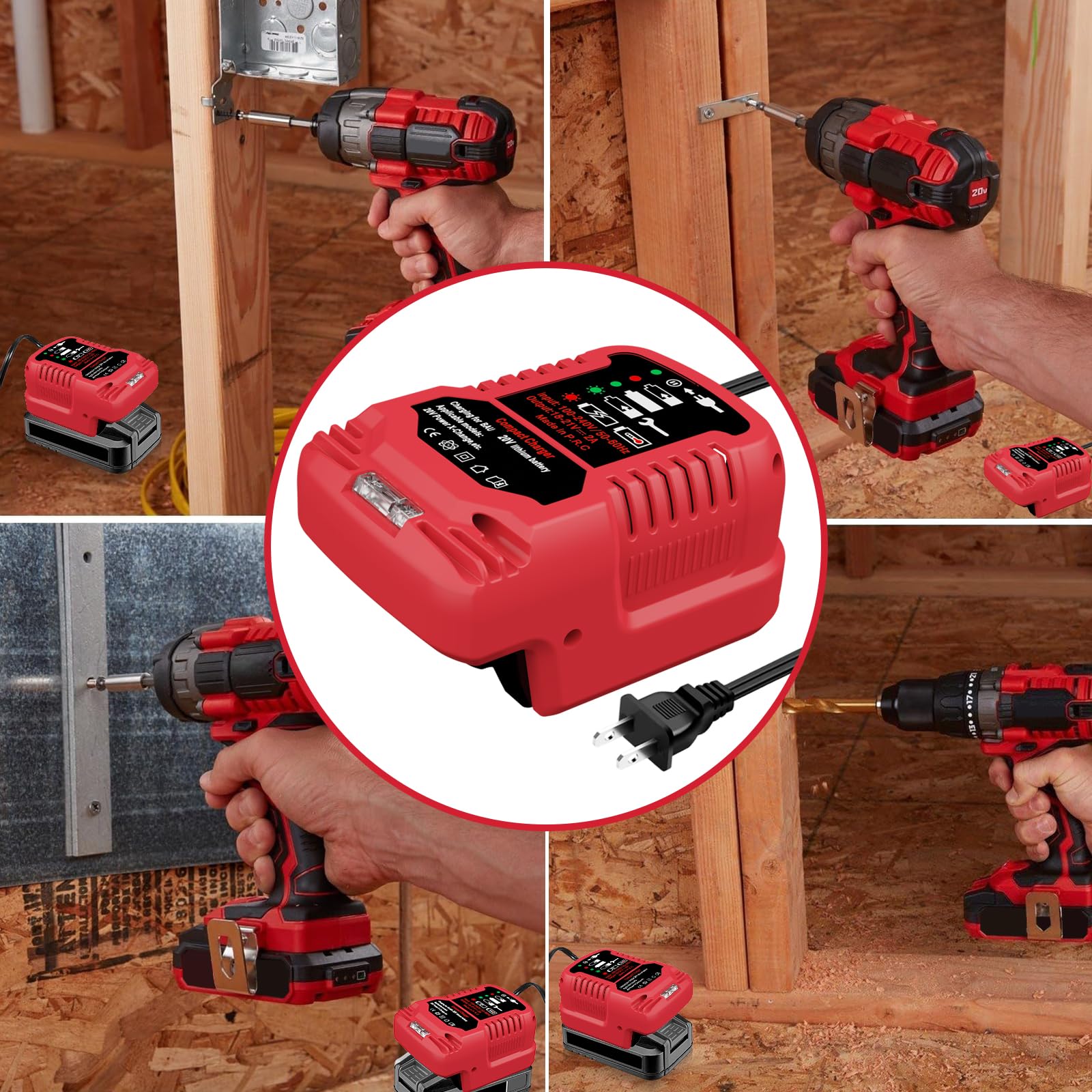 Bauer - Cargador de batería de 20 V con protección contra sobrecalentamiento, para carga rápida Bauer compatible con baterías Bauer de 20 V, herramientas inalámbricas, 2.0 Ah, 4.0 Ah 5.0 Ah, cargador