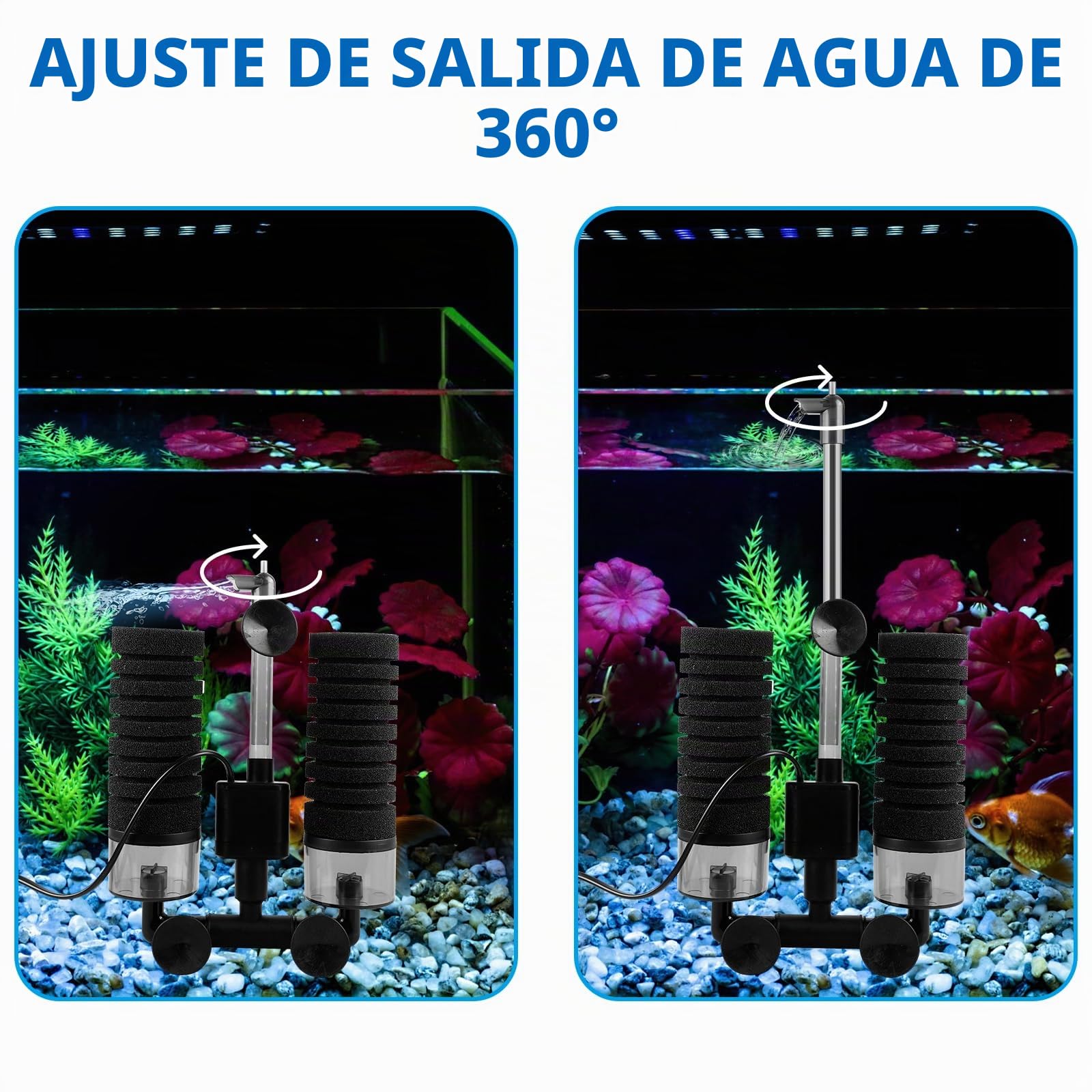 Filtro de esponja para acuario, filtro de espuma silenciosa, filtro de acuario con bola de filtro, filtro eléctrico para acuario, filtro silencioso de espuma de inmersión doble, filtro de acuario para