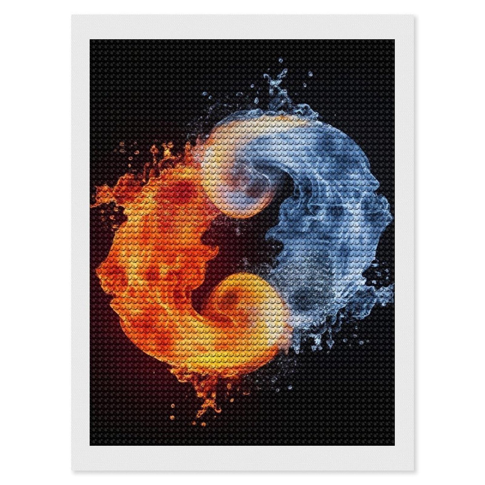 Yin Yang Fire Water Diamond Art Kits for Adults, DIY 5D Diamonds Painting Kits for Beginner, Round Full Drill Diamond Dots Painting, Diamonds Pictures Gem Art and Crafts Wall Decor 12"x16"