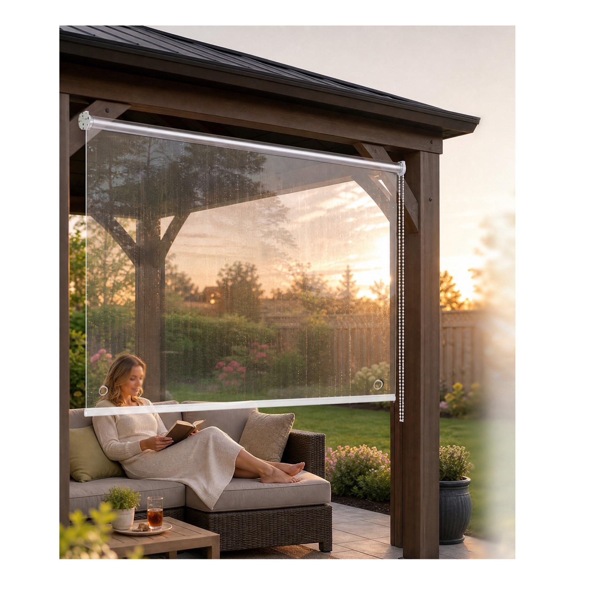 Clear Outdoor Roller Shades Blinds ，0.5mm Thickened Clear PVC Blind Roll up Shade,HD Transparent Roll Up Curtain ，for Outdoor Pergola Patio Balcony，with eyelets(W95*H160cm/W37.4*H62.9in)