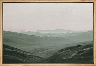 SIGNFORD 額入りキャンバスウォールアート モノクロ 緑の山と谷 風景 荒野 油絵 印象派 伝統的な風景 リビングルーム 寝室 オフィス用 - 40.6x60.96cm
