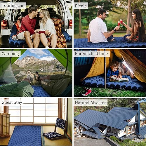 Miniatura 2 de KEEGOP Almohadilla de dormir para acampar doble portátil compacta infladora prensa pies almohadillas inflables para acampar para 2 personas colchón