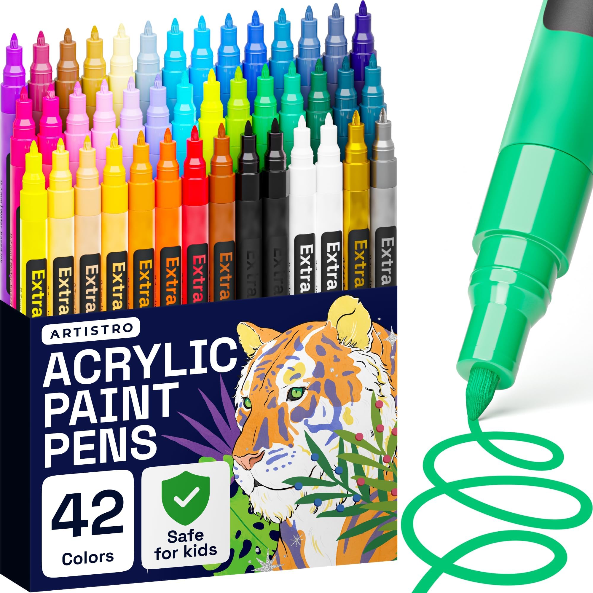 42 Acrylic Paint Markers, Paint Pens, Drawing Markers for Textile, Rock, Glass, Wood, Paper, Ceramic, Canvas, DIY - Art Supplies Kit for Kids and Adults (Extra Fine Tip)