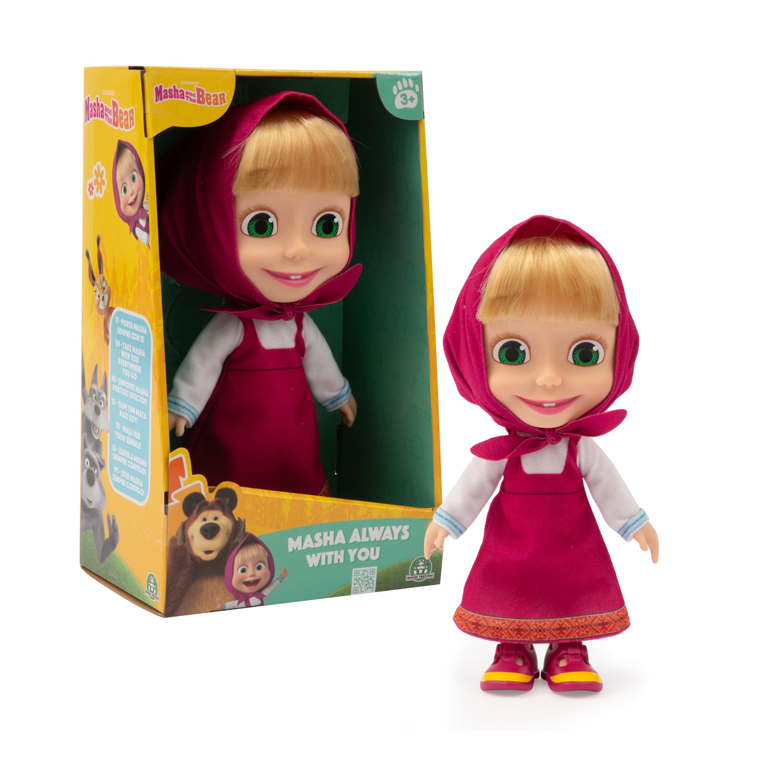 Giochi Preziosi Masha Doll 23cm Tall Iconic Figure from Masha and Bear Series with Summer Dress and Classic Scarf