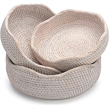 YANGQIHOME Rattan Bread Basket, Round Fruit Baskets, Wicker Storage Bowls, Natural Woven Serving Basket Bowls, Decorative Baskets for Kitchen Counter Organizing Washwhite S/M/L