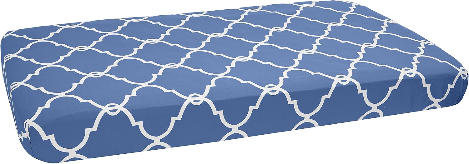 Amazon Brand – Pinzon 300 Thread Count Percale Fitted Crib Sheet, Lattice Bijou Blue
