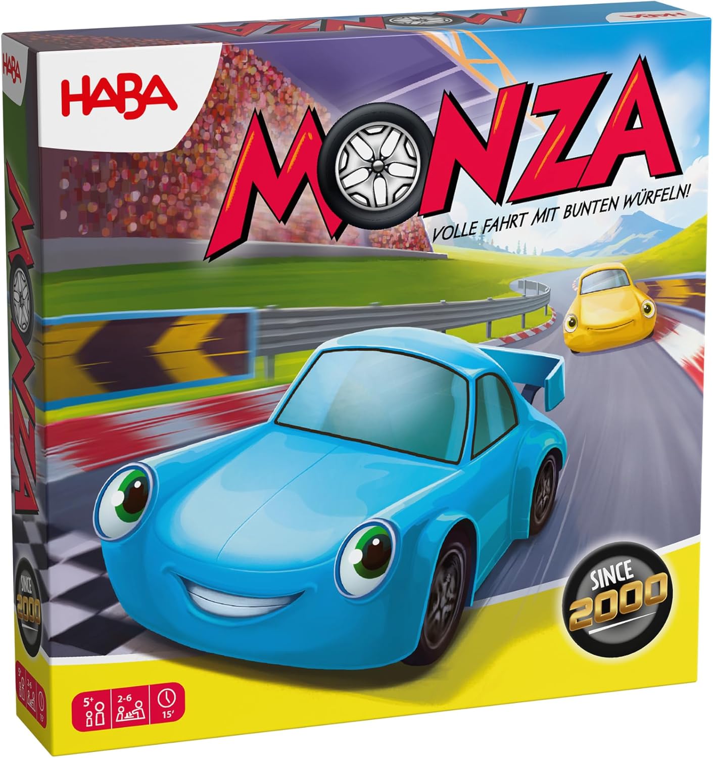 HABA Monza 2012226001 Quick Board Game & Car Racing Game for Children from 5 Years with 6 Colourful Wooden Cars and Color Dice
