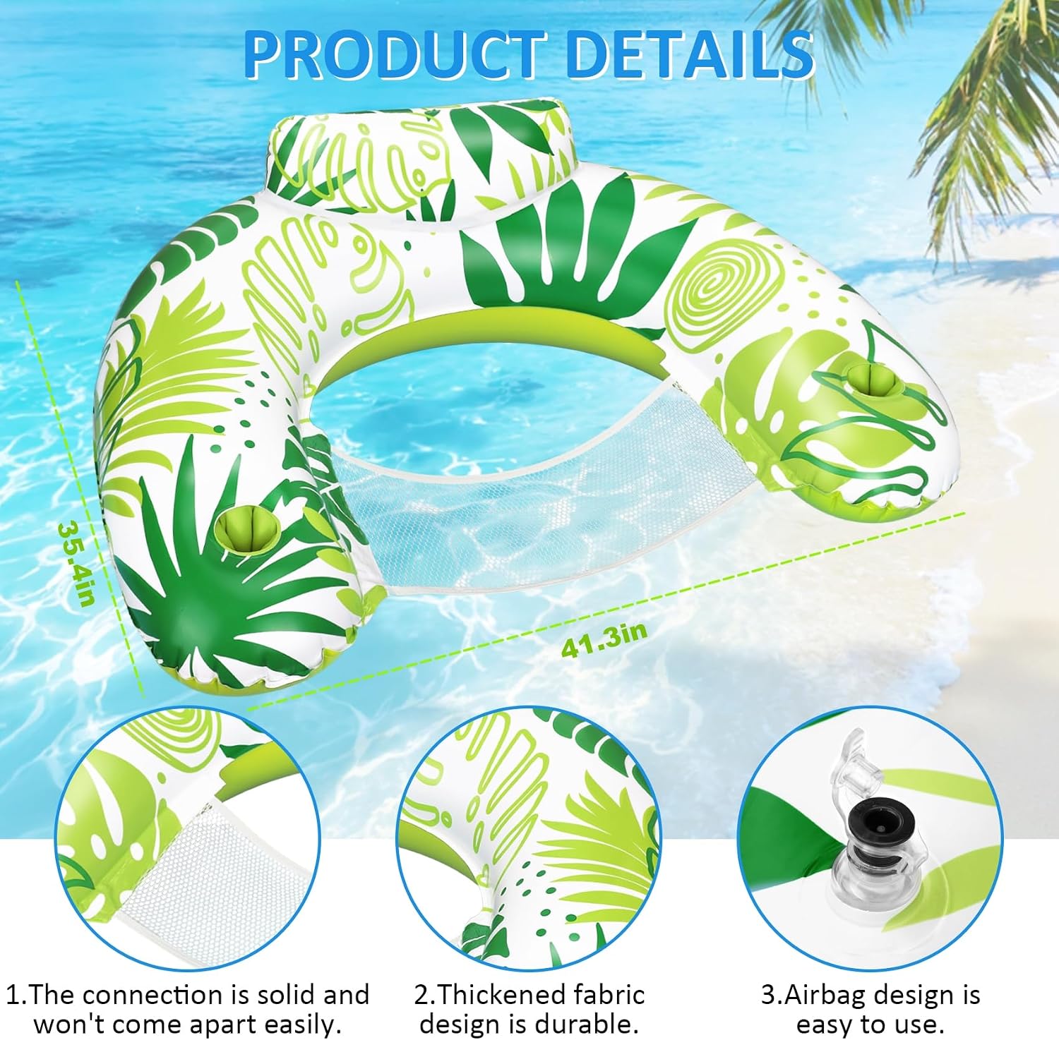 Pool Floats Adult, Inflatable Pool Floats Chair, Portable Pool Float Lounger with Cup Holders, Heavy Duty Floating Pool Floaties for Adults Swimming Party Lake River Beach Summer Water Fun