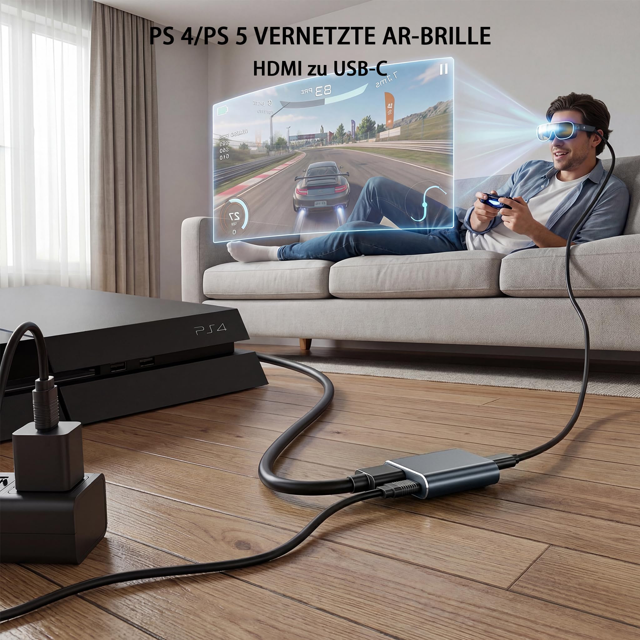 Adaptador HDMI a USB-C para Gafas y monitores XREAL One/Viture/RayNeo Air/Rokid AR (4K/60Hz), conexión con Dispositivos Fuente HDMI como Switch 2, PS4/5, Xbox, Ordenadores portátiles