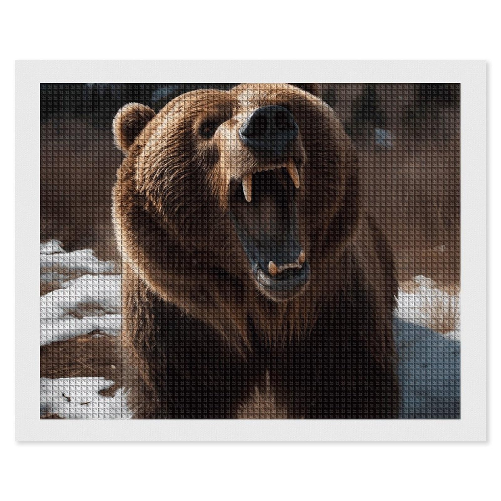 NONHAI Diamond Painting Kits for Adults - DIY Diamond Art Kits for Beginners - Full 5D Paint Drill Diamond Dots Paintings- Roaring Bear Diamonds Pictures Gem Art and Craft Wall Decor 16"x20"