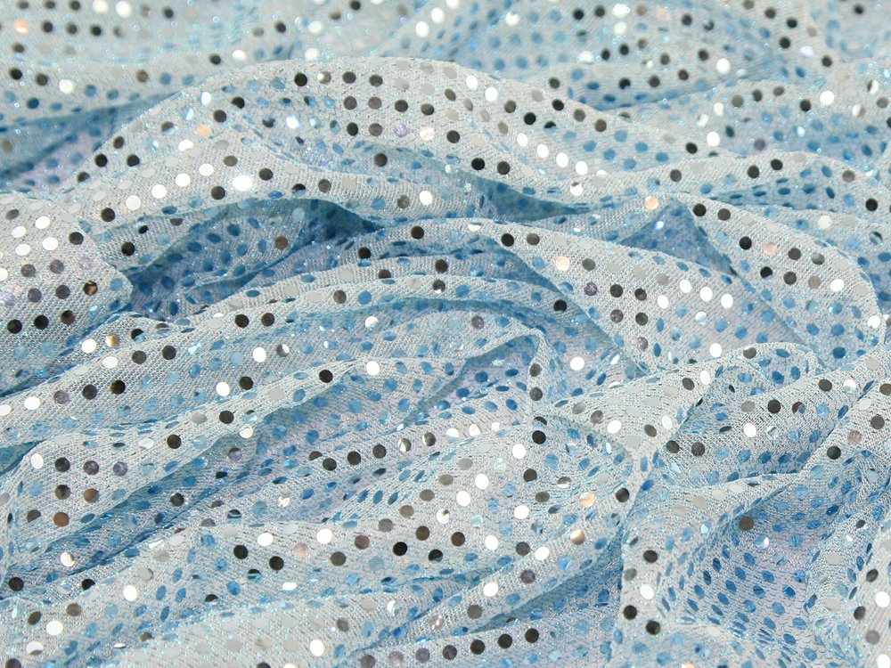 45" wide 3mm Round Sequins Dress Fabric Pale Blue - per metre