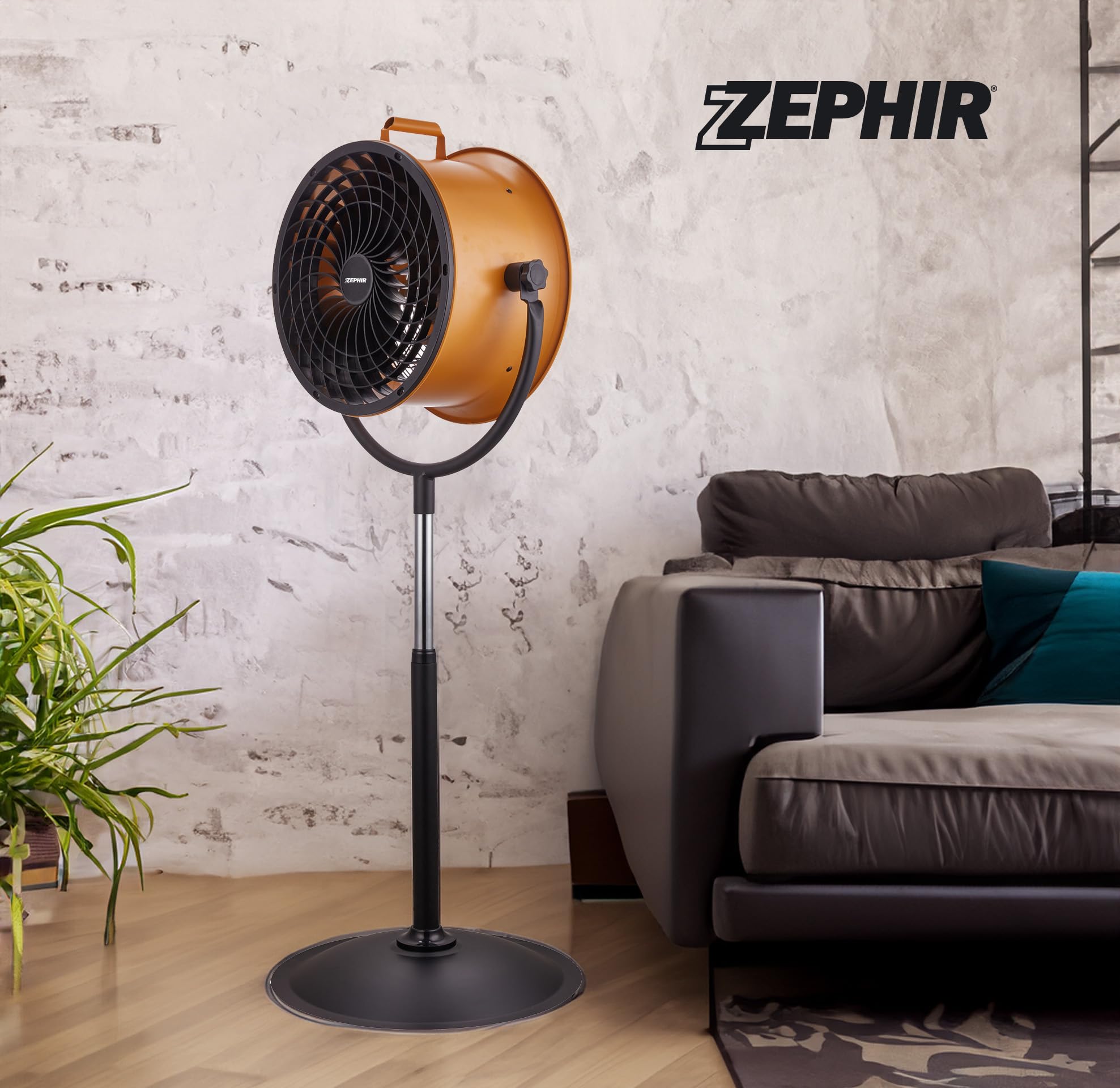 Ventilatore a piantana tubolare in metallo Zephir ZDM35P ad alta efficenza diametro 35 cm arancio nero