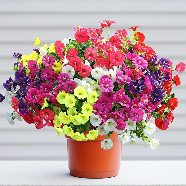 Artificial Flowers for Outdoors, 12 Bundles UV Proof Fake Flowers, No Fade Realistic Artificial Plants, Faux Morning Glory with Eucalyptus for Planter, Patio, Porch, Yard, Balcony Decor (Mix 6 Color)