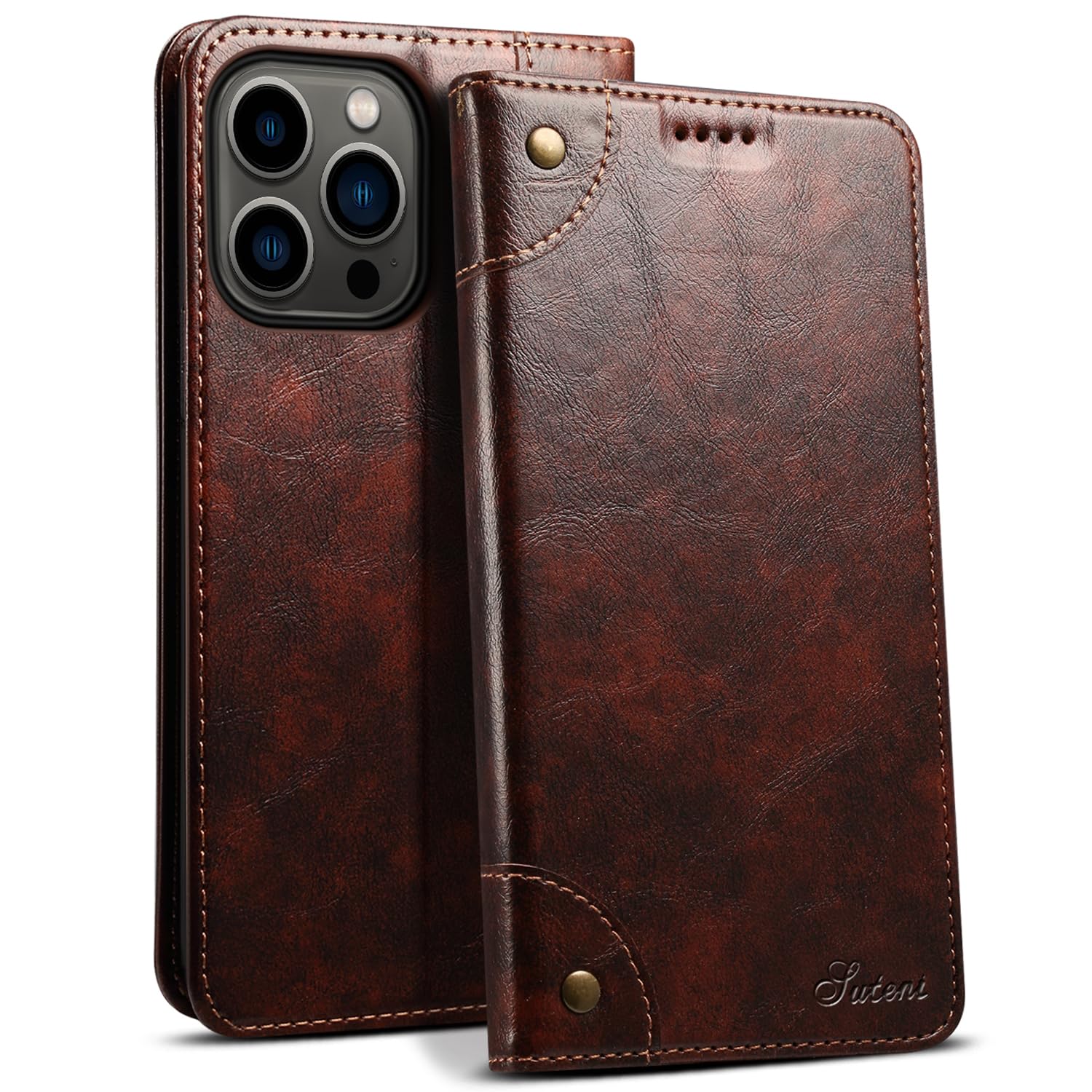 SINIANL Compatible with iPhone 15 Pro Max Case Wallet, for iPhone 15 Pro Max Wallet Case with Magnetic Kickstand Credit Card Holder Leather Folio Case Flip Cover for iPhone 15 Pro Max Brown