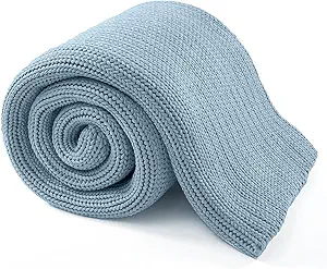 Guohaoi Knitted Weighted Blanket for Adults (Haze Blue 60"x80" 15lbs) No Beads Cooling Throw Blanket for Hot Sleepers, Home Decor Breathable Chunky Knit Heavy Blanket Use on Queen/King Size Bed