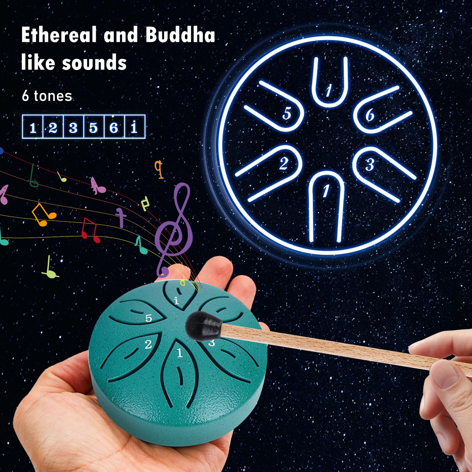 2er-Pack Steel Tongue Drum, 7,6cm 6 Töne Zungentrommel Steel Tongue Drum, Stahlzungentrommel Mit Stofftasche, Musikbuch Und Schlägel, Stahlzungen Für Meditation Yoga Klangheilung