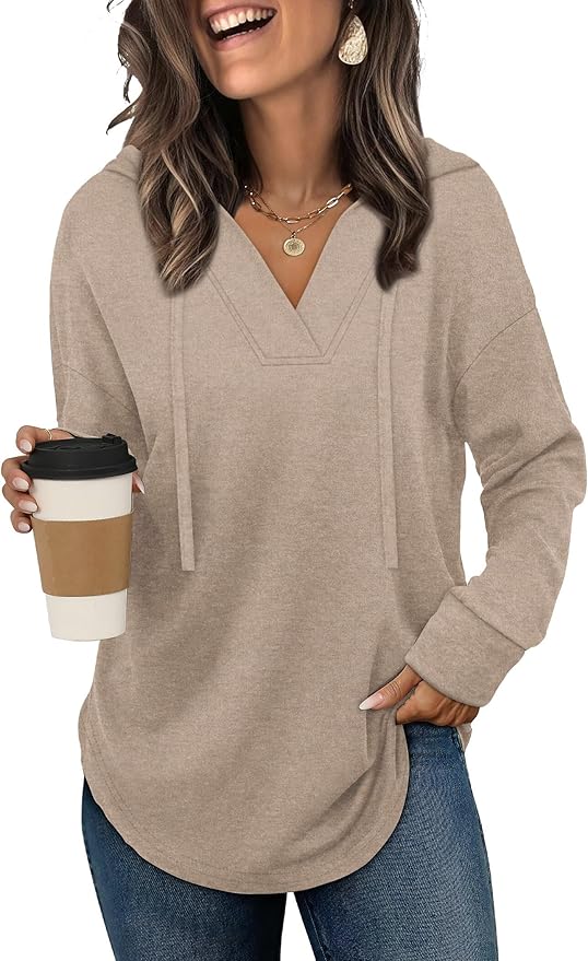 Sampeel Women's Hoodie: Trendy Oversized V-Neck Sweatshirt