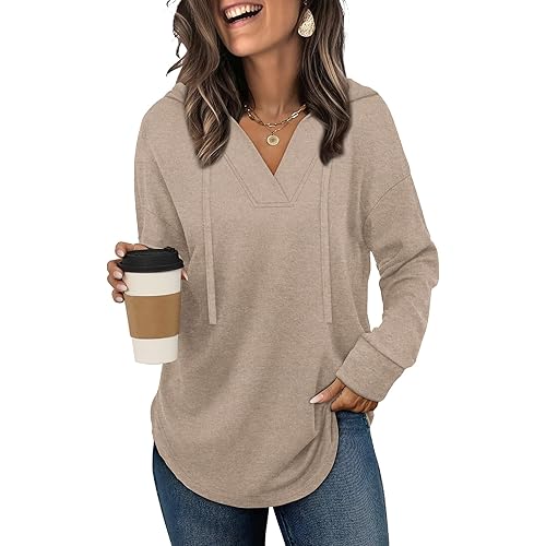 SAMPEEL Hoodies for Women Trendy Fall Fashion 2025 V Neck Oversized Sweatshirt Plus Size Tops Clothes