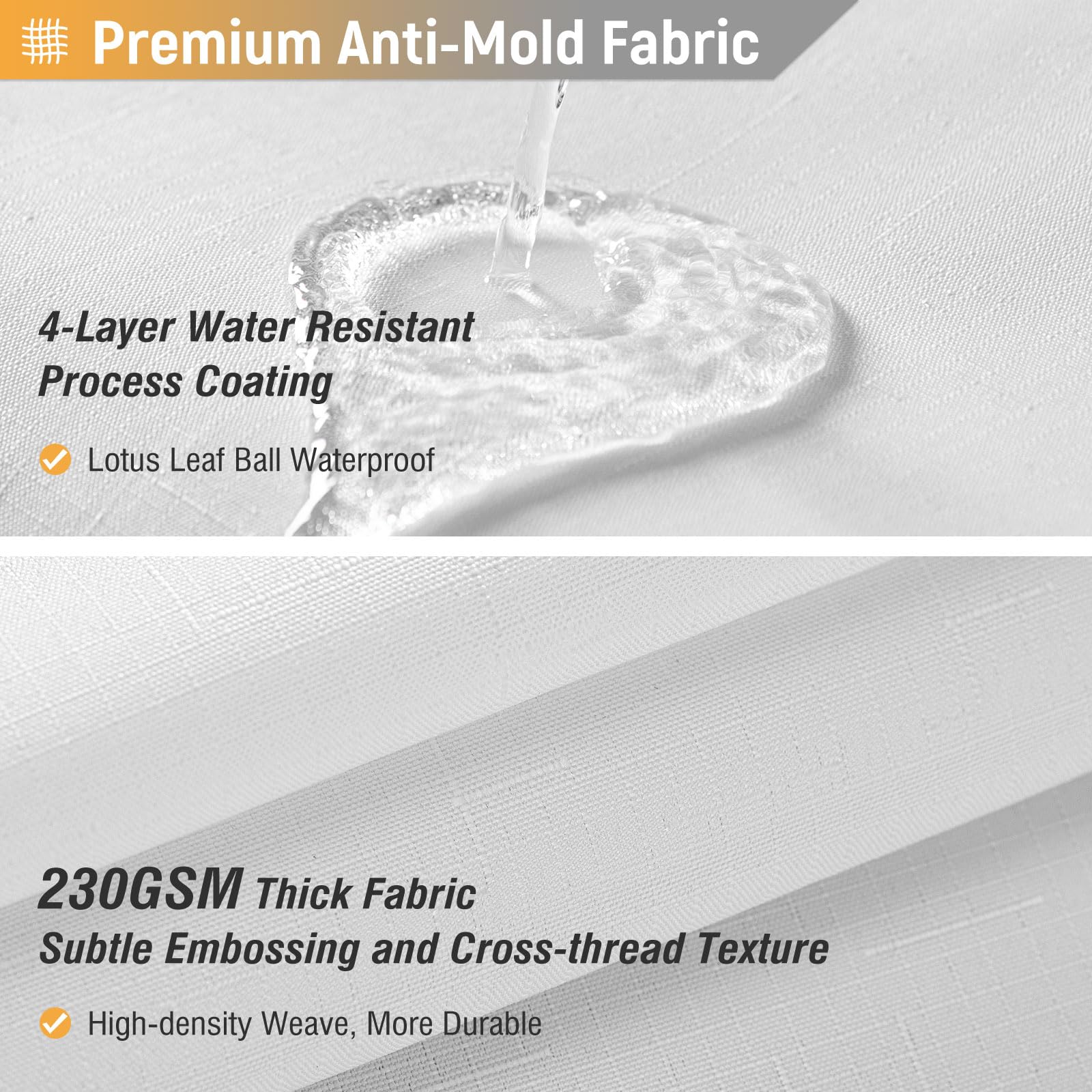 BTTN 92 x 182cm White Linen Shower Curtain, Narrow Stall Mildew Resistant Fabric Shower Curtain Set including 6 Plastic Hooks - Image 2