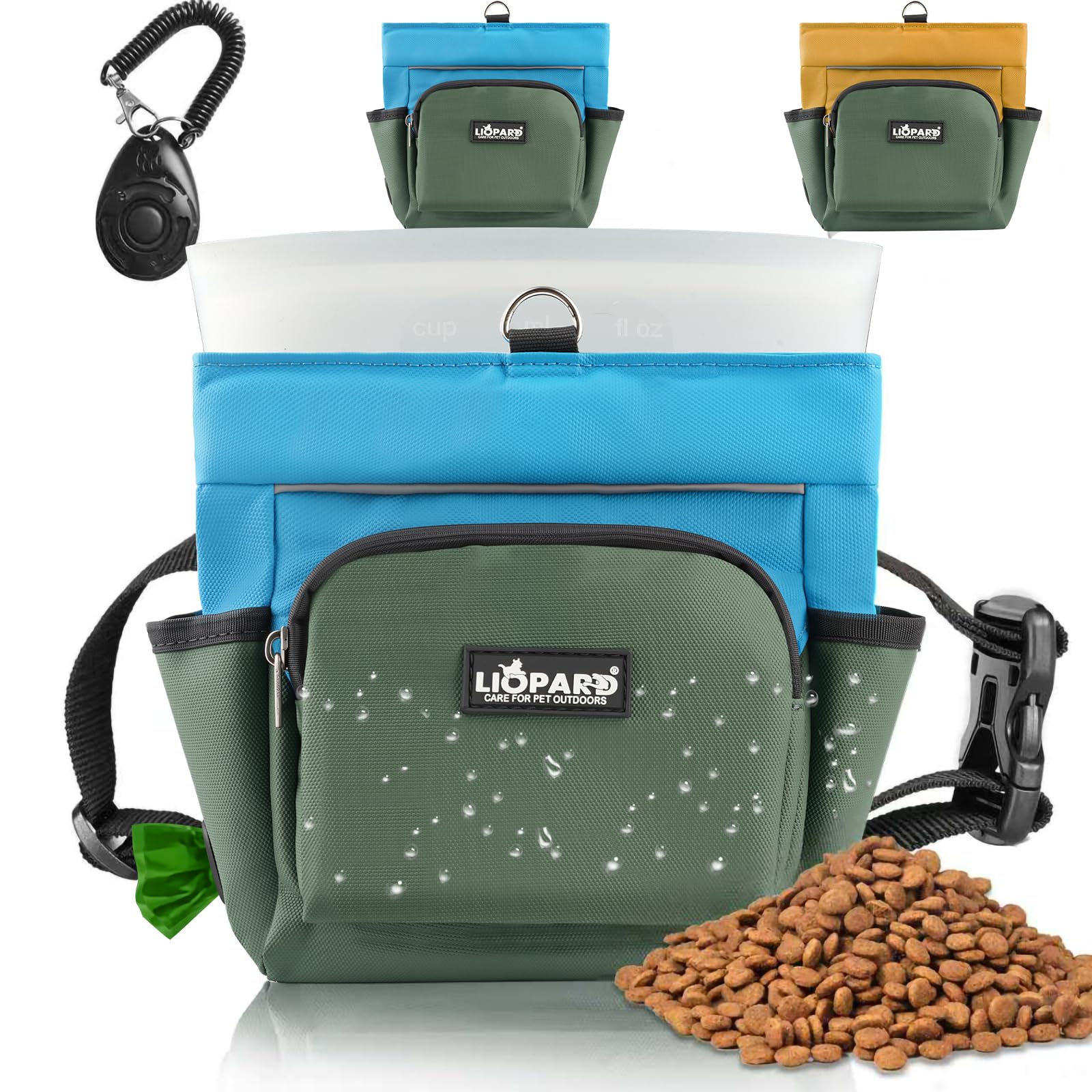 LIOPARD Dog Treat Pouch, Training Bag for Pet Walking, Pet Treat Bag with Silicone Liner, Magnetic Closure with Clicker and Belt Clip, 4-Cup Dog Treats Pouch for Outdoor Training (blue)