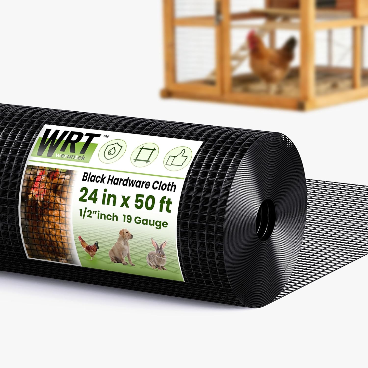 Black Hardware Cloth1/2 inch 24 inch x 50 Foot 19 Gauge, PVC Coated Welded Wire Mesh Roll, Heavy Duty Metal Mesh with Square Grid,Fencing Roll for Chicken Coop Barrier, Rabbit Cage, Snake Fence