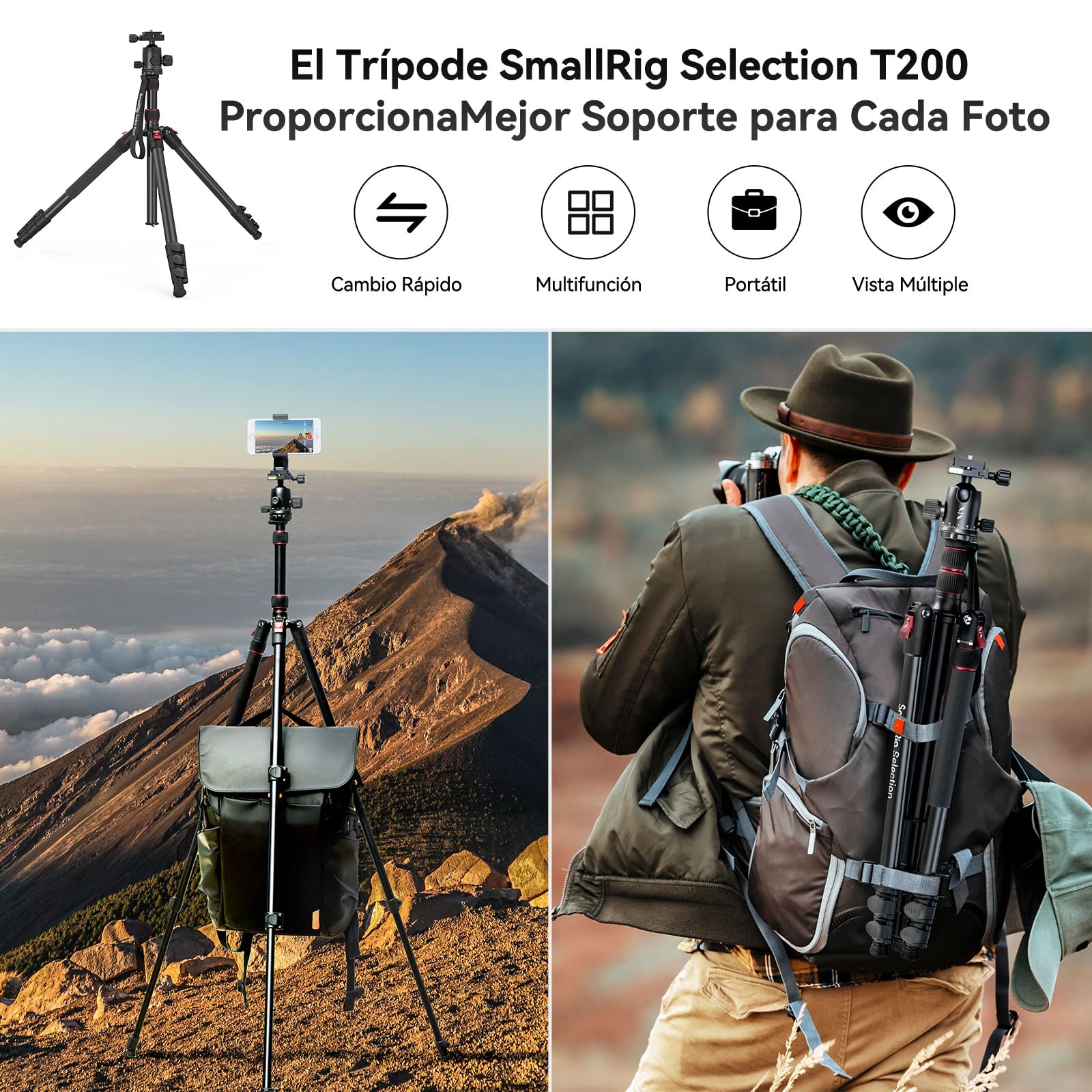 SMALLRIG Trípode Monopie para Cámara, 78.7" Plegable de Aluminio, Cabeza Esférica 360° Desmontable, Carga 33 LB - 3474C