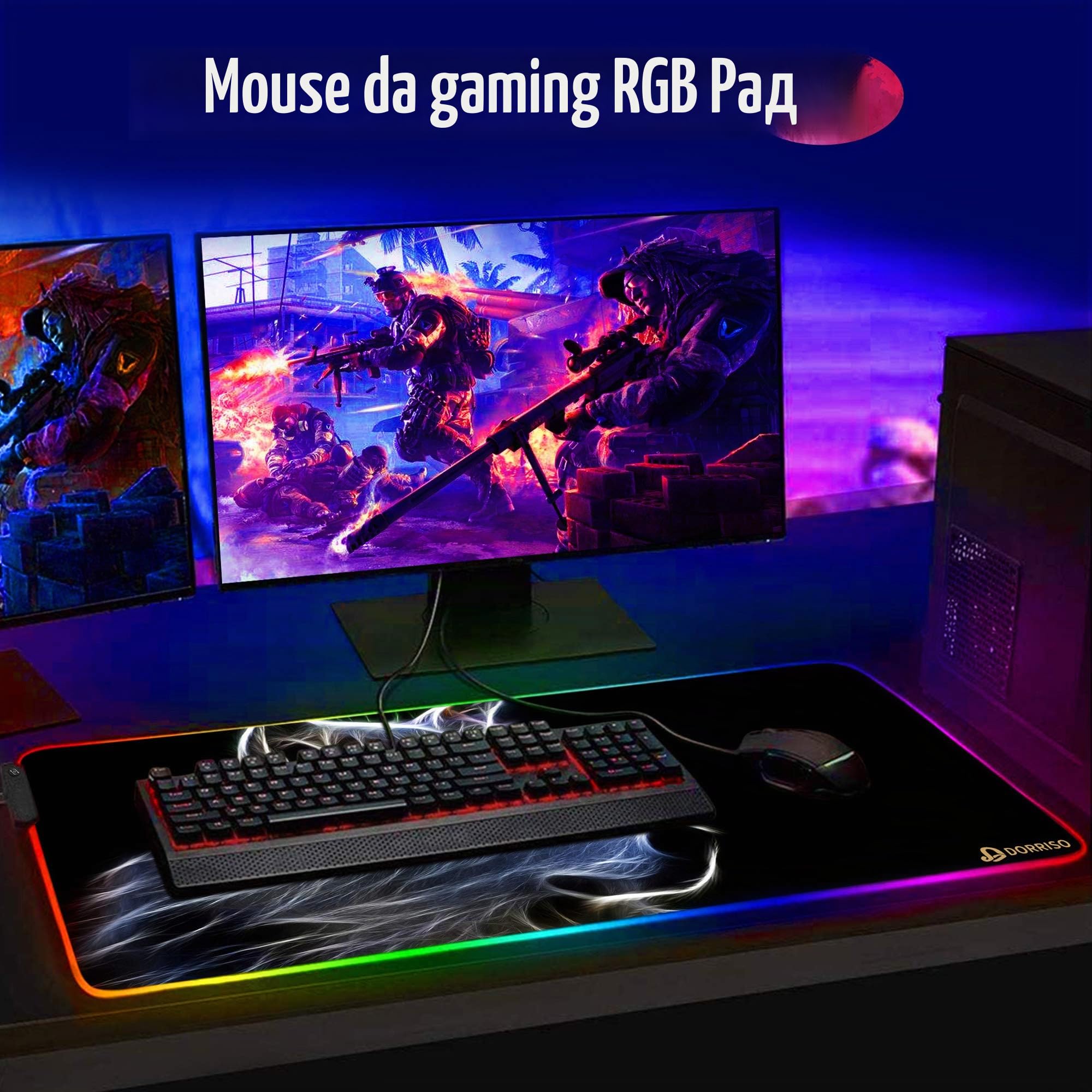 RGB Tappetino per Mouse Gaming XXL 900 x 400 mm Grande Mouse Pad 12 LED Effetti Luce Superficie Liscio Antiscivolo Computer PC e Laptop Tappetino per Mouse Lupo