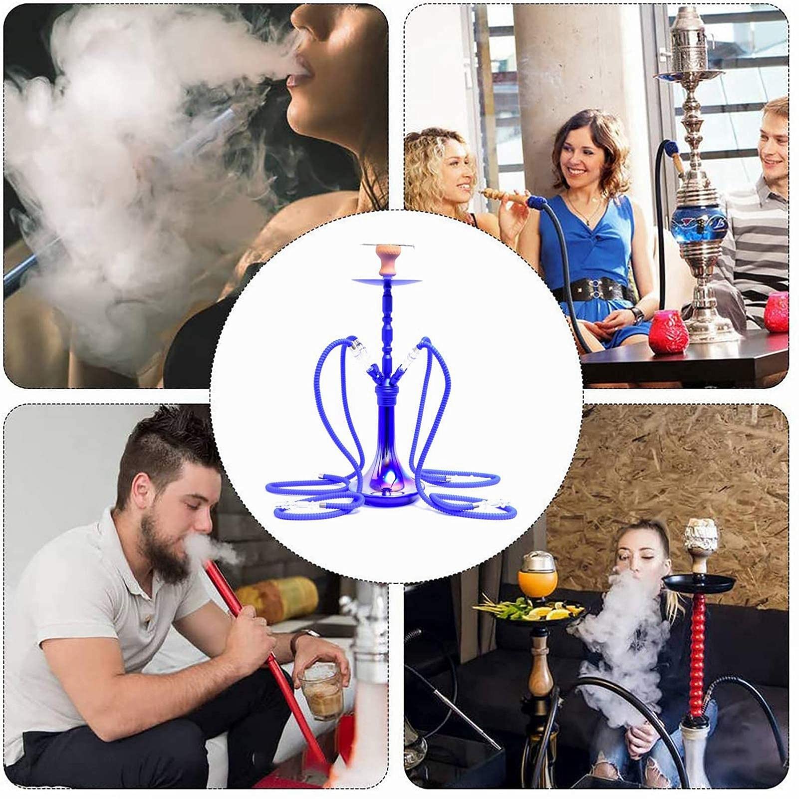 Shisha Set Con 4 Mangueras De Silicona Y Pinzas De Carbón, Conjunto De Nariz De Narguilateral 71 Cm De Aleación Hookah Fáciles Desmontar Y Limpiar Adecuado C