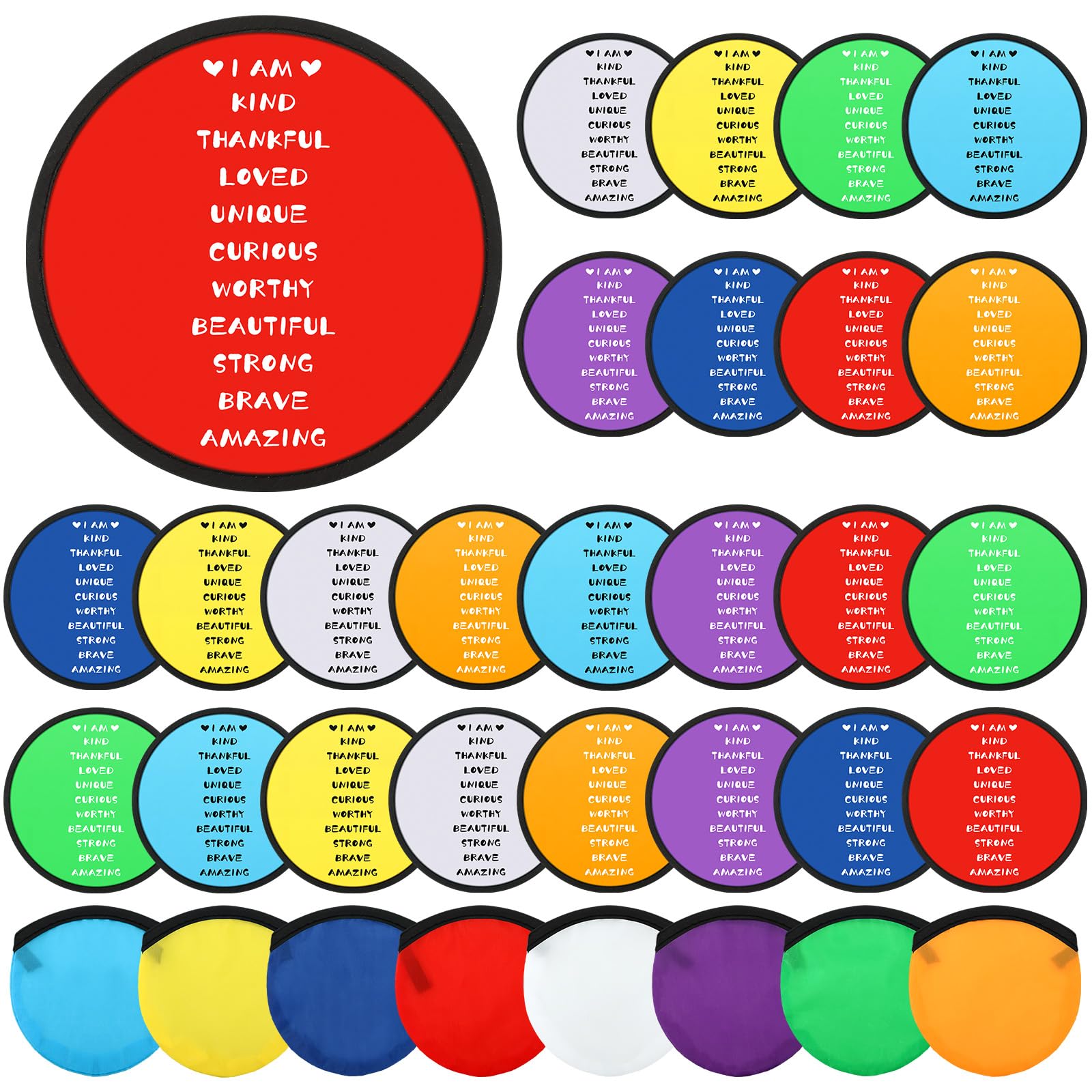 Vercraft 24 Pieces End of Year Gift Inspirational Flying Disc Fans Set Motivational Beach Fun Foldable Hand Fan with Bag for Students Summer Birthday