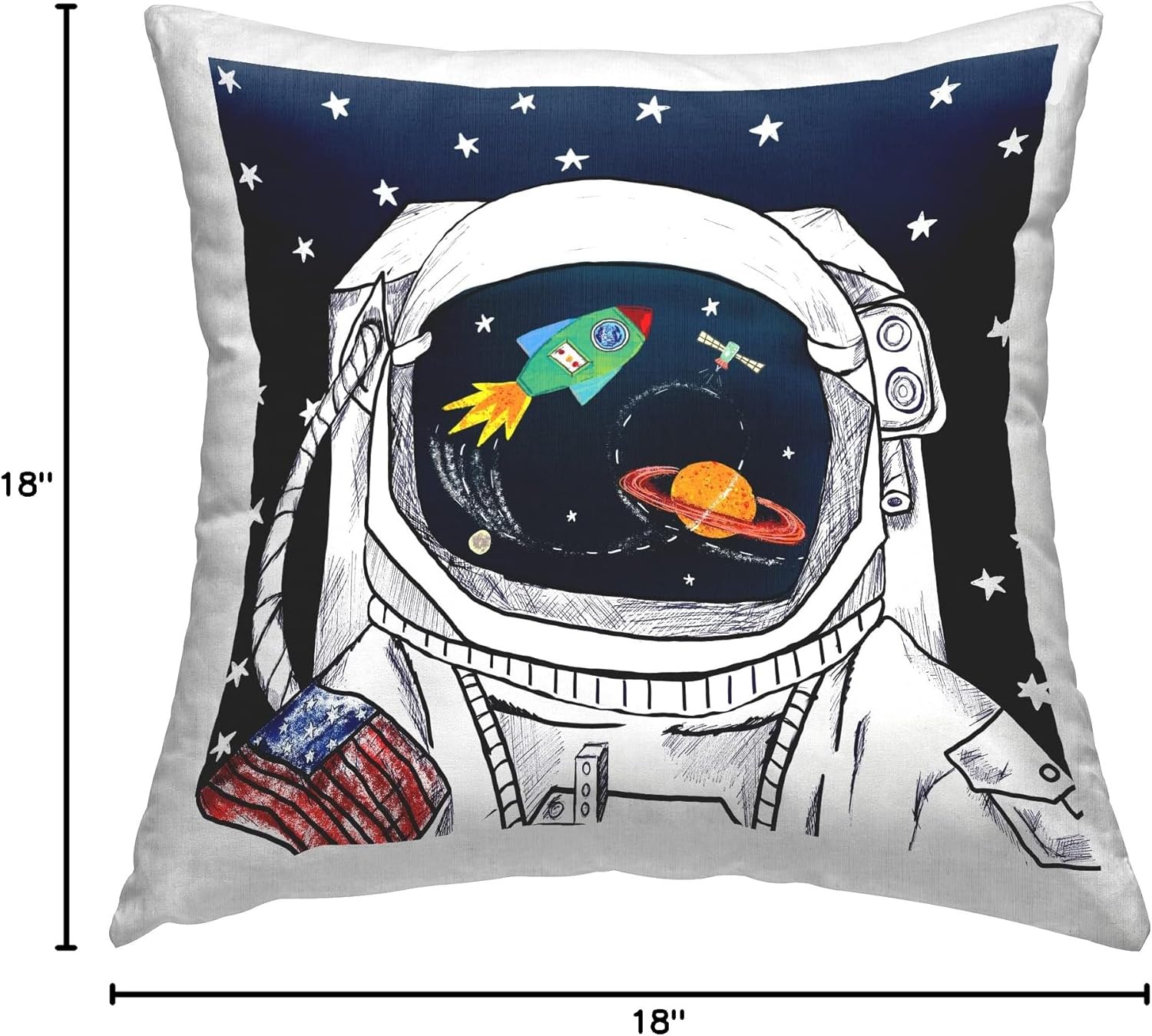 Stupell Industries US Astronaut Outer Space Galaxy Reflection Design by Sangita Bachelet Throw Pillow, 18 x 18, Blue