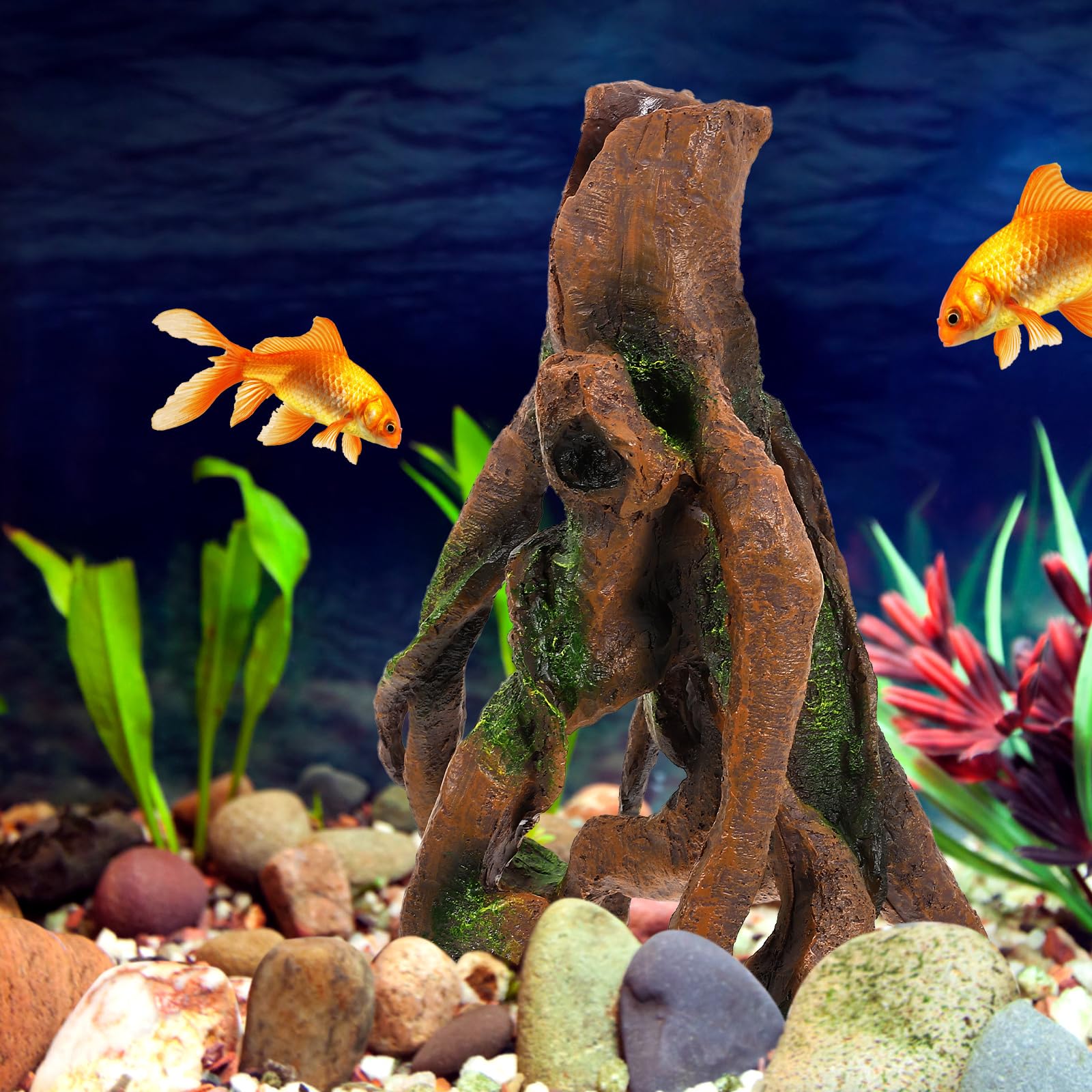 Angoily 1 pièce imitation tronc d'arbre décoratif souche reptichip aquarium fosse jeans pour chiens fausses plantes reptiles aquarium cachette grotte aquarium décoration bûche bois résine