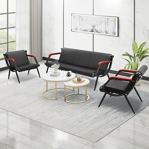 Miniatura 84 de Silla de sala de espera con reposabrazos, 2 asientos, de piel sintética, color naranja, negro, muebles de oficina, asientos de invitados, vestíbulo