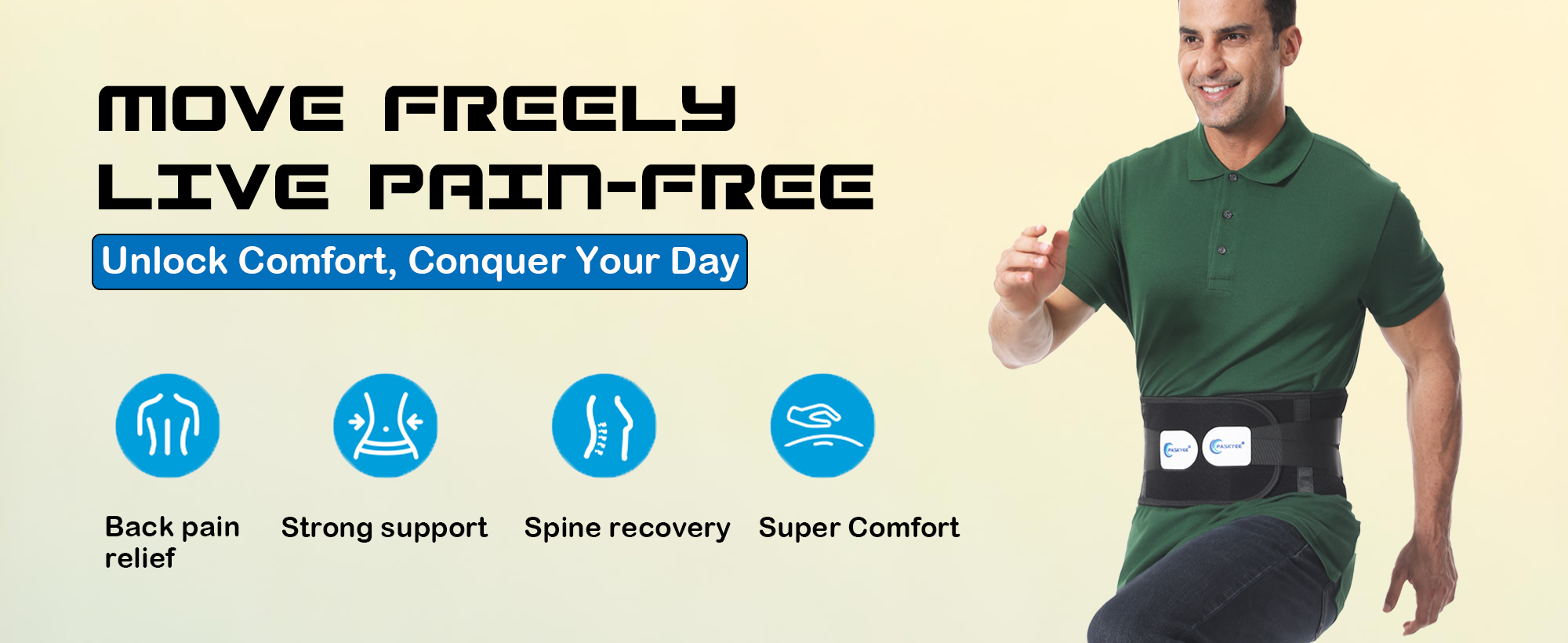 Paskyee Back Brace With Bionic Support - Lower Back Pain Relief For Sciatica & Herniated Disc