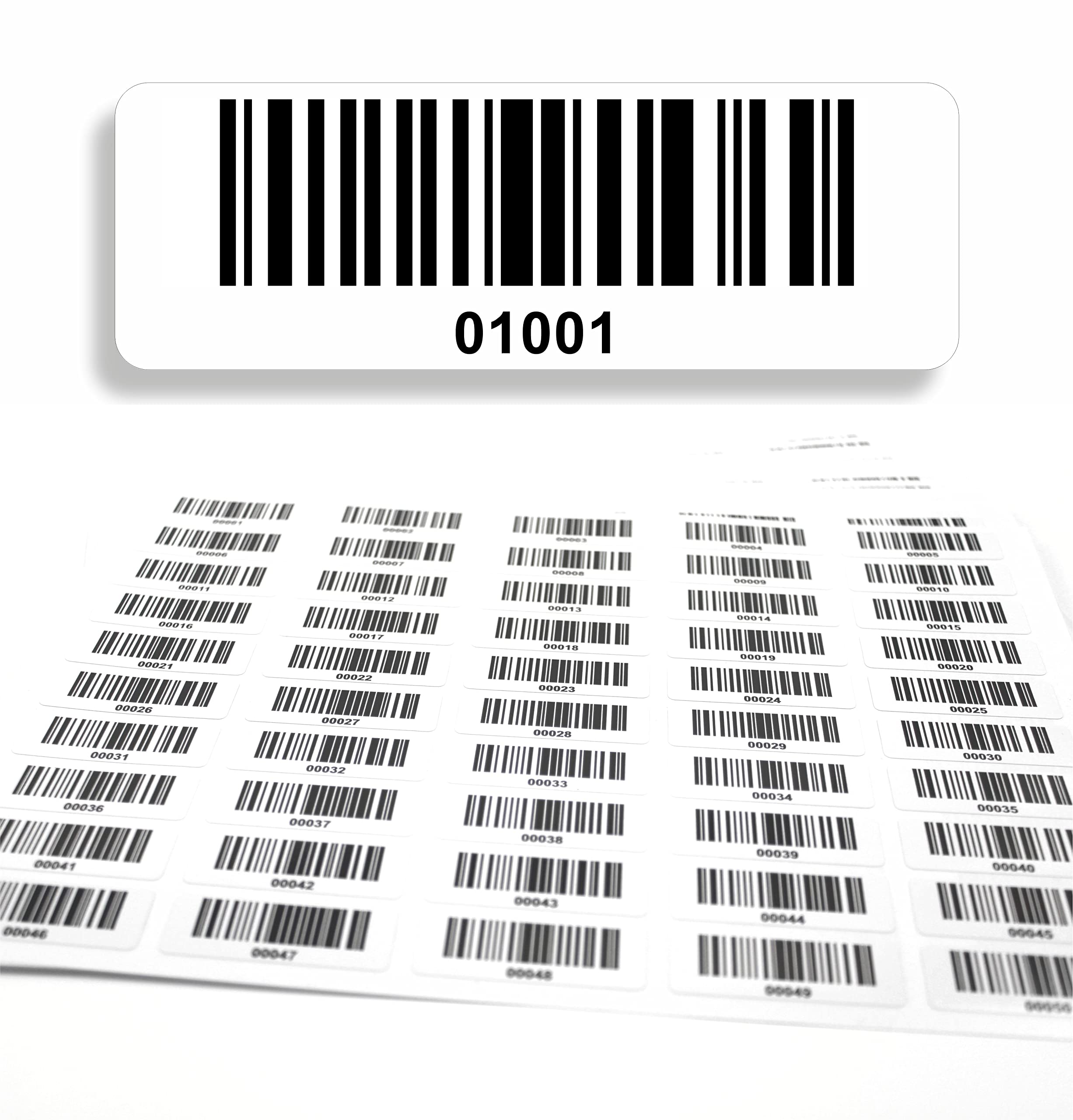Etiquetas con código de barras 01001-02000, 5 dígitos, 1000 unidades 50 x 17 mm, etiquetas de inventario preimpresos, autoadhesivas, fabricado en Alemania