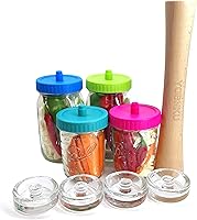 Vista 6 de Kit completo de fermentación de tarros Mason con libra, 4 pesos de vidrio y 4 tapas de fermentador, herramienta de fermentación de alimentos