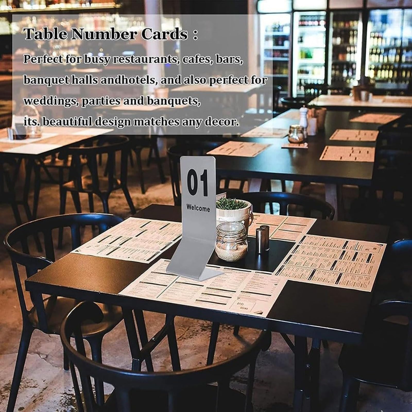 Tischnummern aus Edelstahl, langlebig, elegante Beschilderung für Event-Dekoration, Hochzeiten, Restaurants, leicht zu reinigen, rostbeständig, modernes Display,