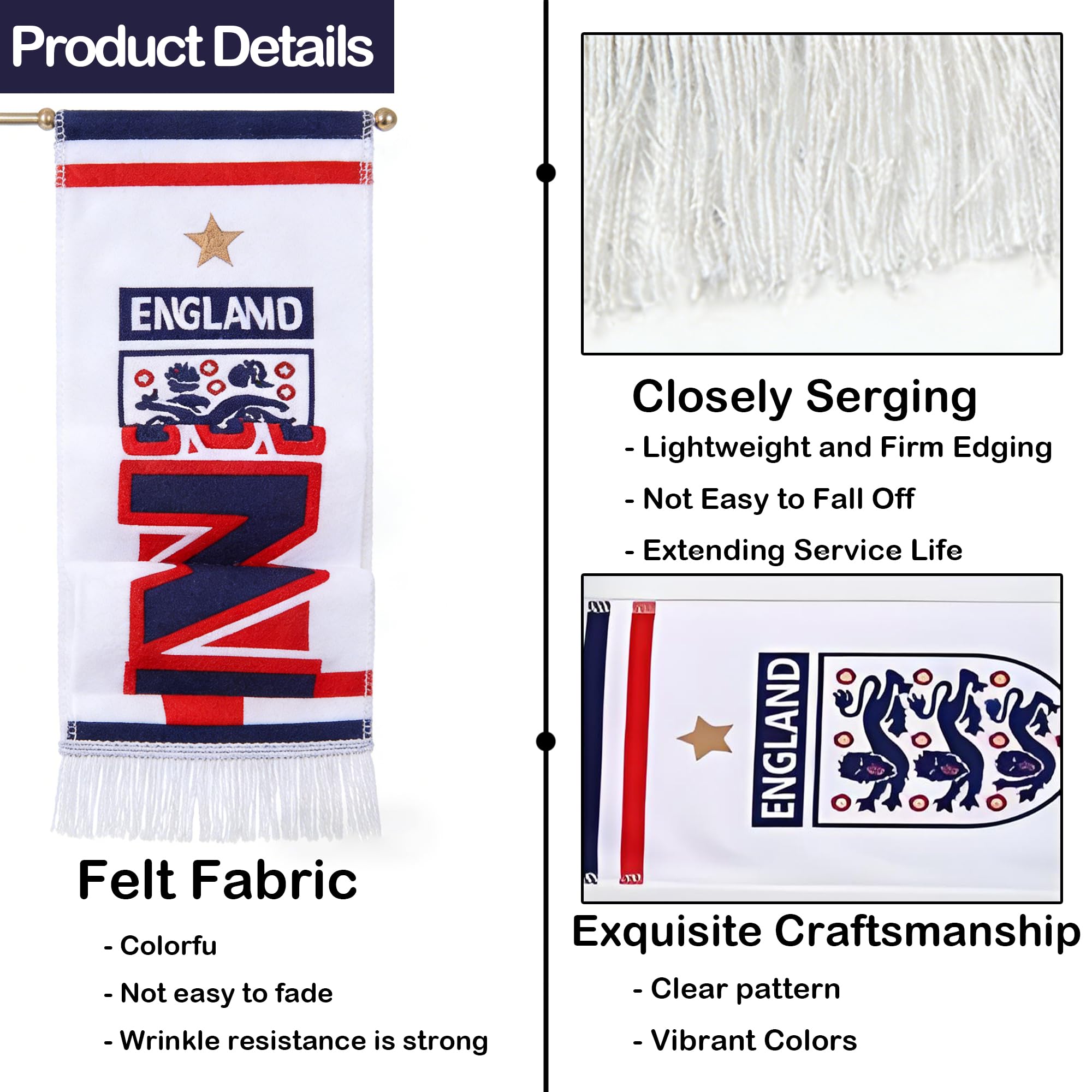 England Football Scarf, 2026 World Cup Football Scarf for Party Decoration, England Football Supporters Gear Scarf, Fans Scarf for Football Match(145 * 17CM) - 3