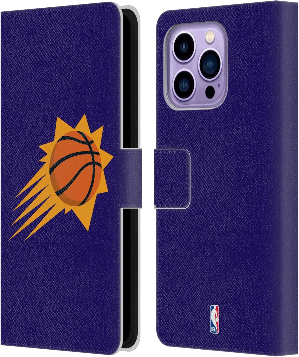 Head Case Designs Officially Licensed NBA Purple Phoenix Suns Logo Leather Wallet Case Compatible with Apple iPhone 14 Pro Max
