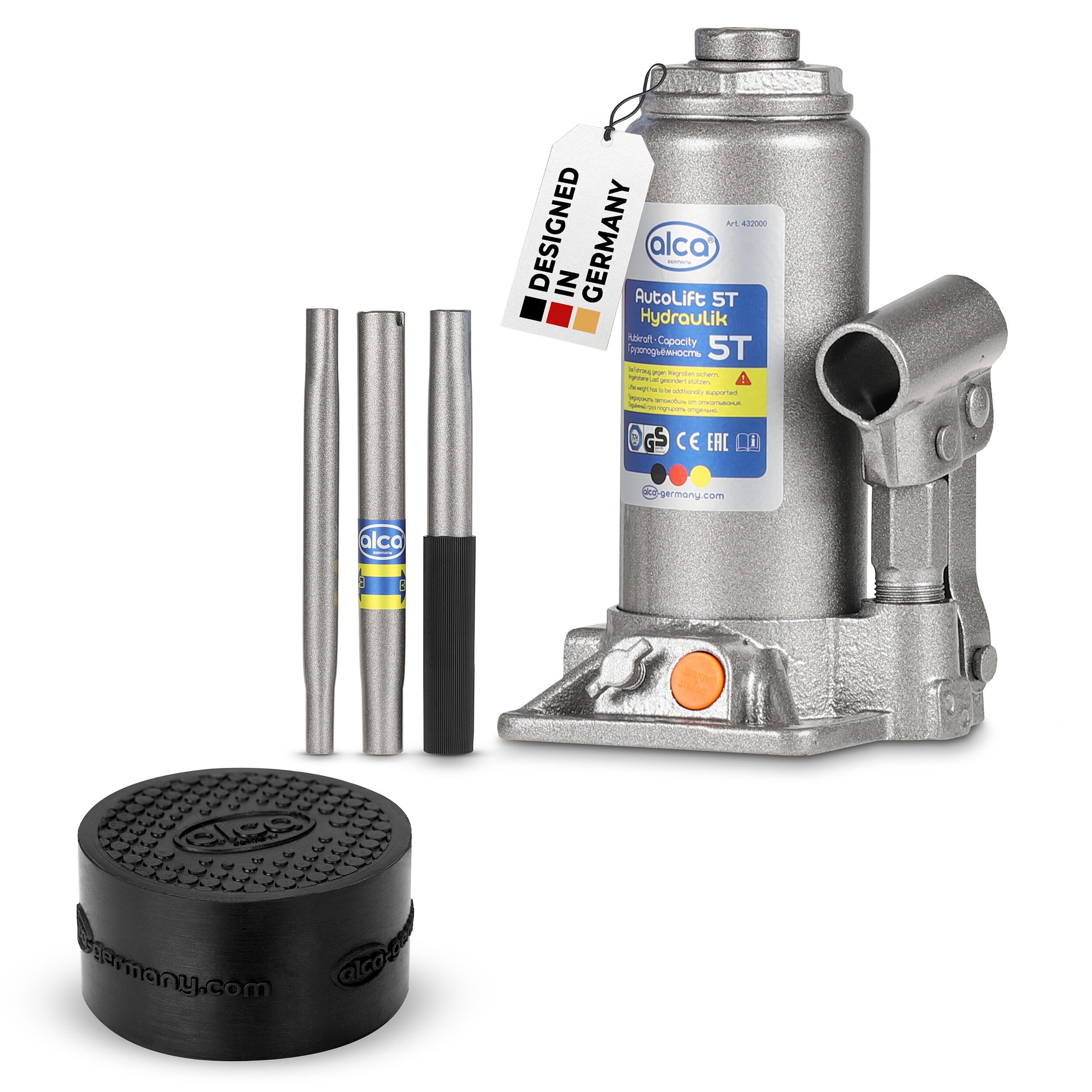 alca® Wagenheber Set hydraulisch 5 t 197-382mm Hubhöhe inkl. Gummiauflage